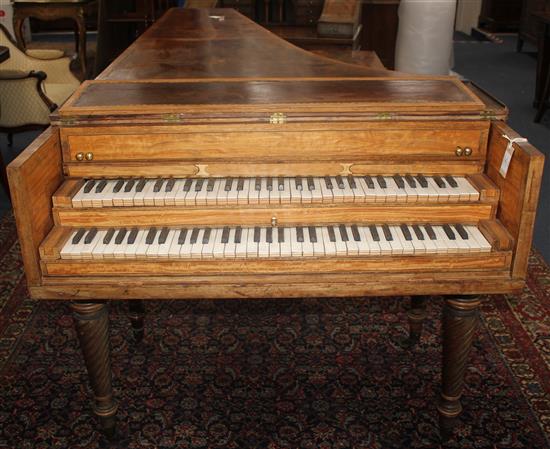 An early 19th century mahogany and satinwood banded double harpsichord, by John Broadwood, L.7ft 11in.